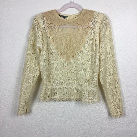 Outback Red Blouse Size S Sheer Vintage  Victorian 1970s Lace Long Sleev… - Picture 3 of 16